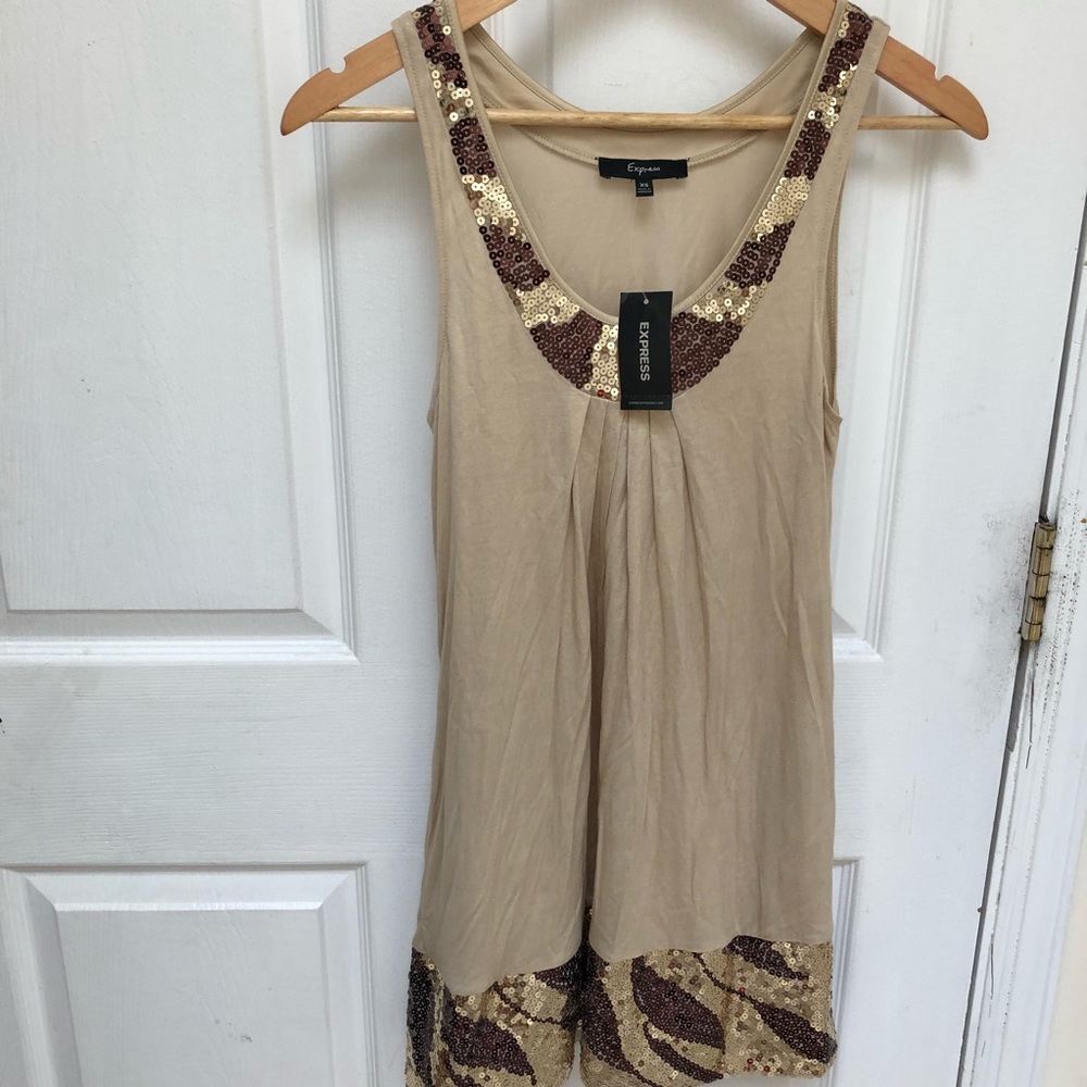 Tan with gold sequence detail dress
